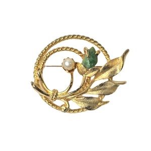 Vintage Sarah Coventry 1966 Jade Garden Brooch Gold‎ Tone Pin